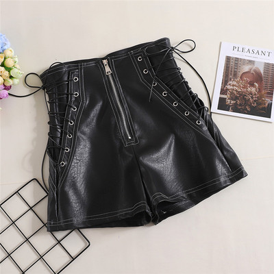 极速2022 Autumn Women PU Shorts Tie Bow Bandage High Waist S