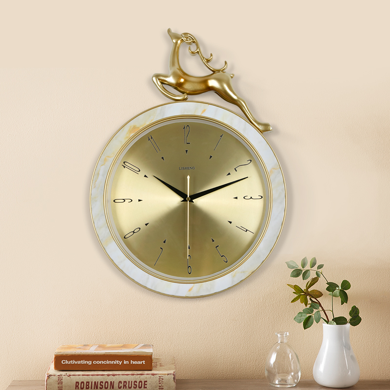 北欧轻奢创意时尚钟表家用客厅大号静音田园石英钟福禄个性壁挂钟