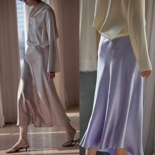 极速Summer Skirts For Women Solid Silk Satin Skirts High