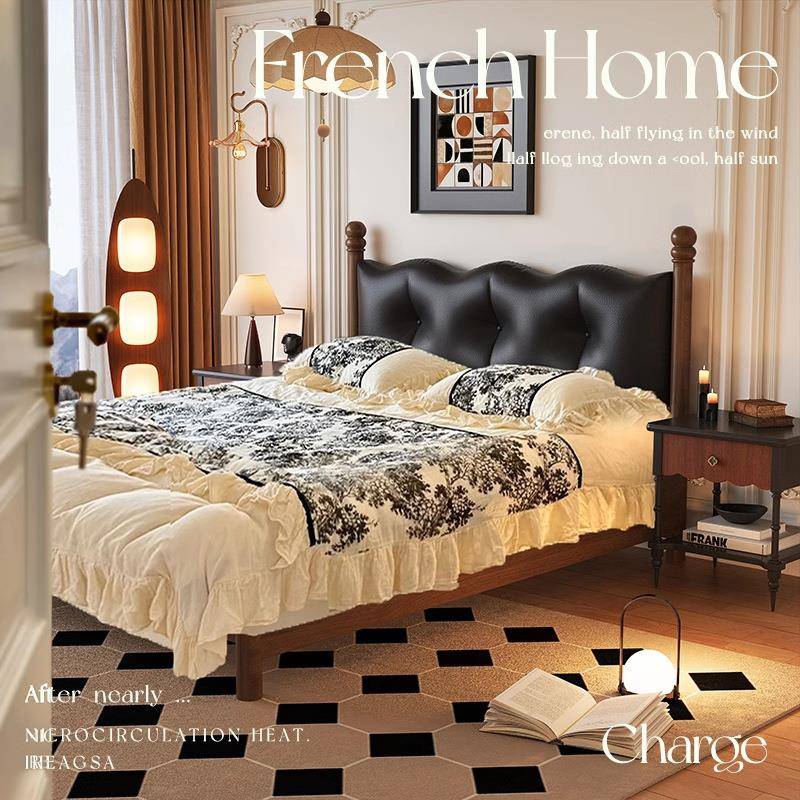 复古法式床实木床简约主卧双人床1米8中古风小户型北欧软包床