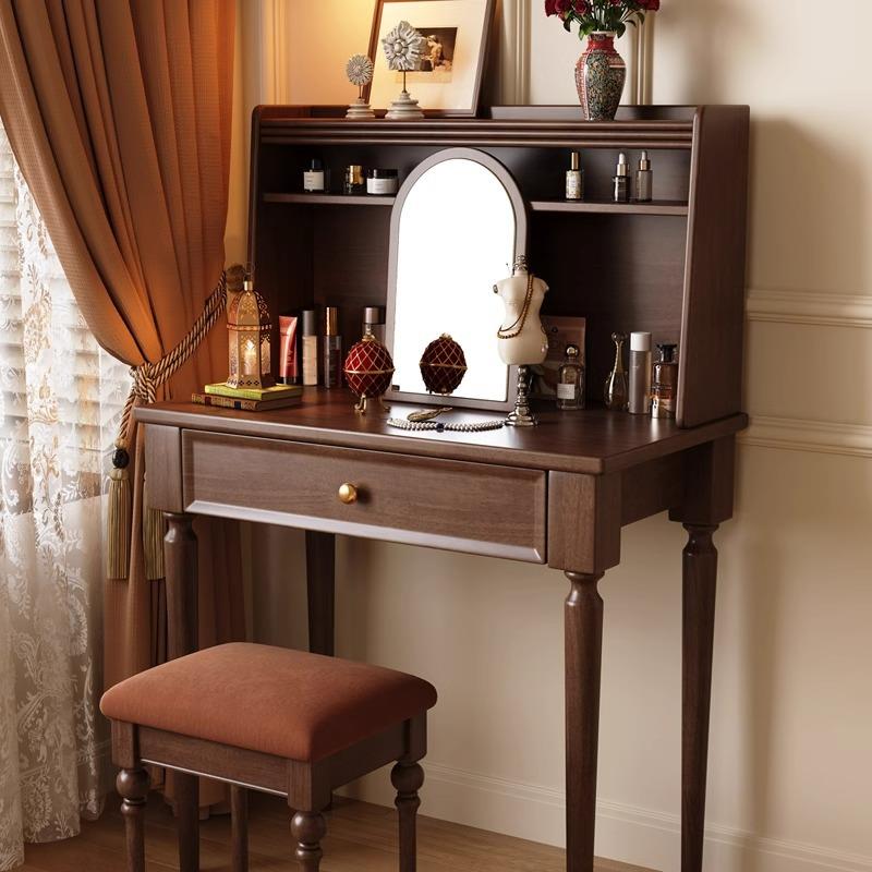法式复古实木梳妆台中古风简约主卧小户型床头斗柜化妆桌一体书桌