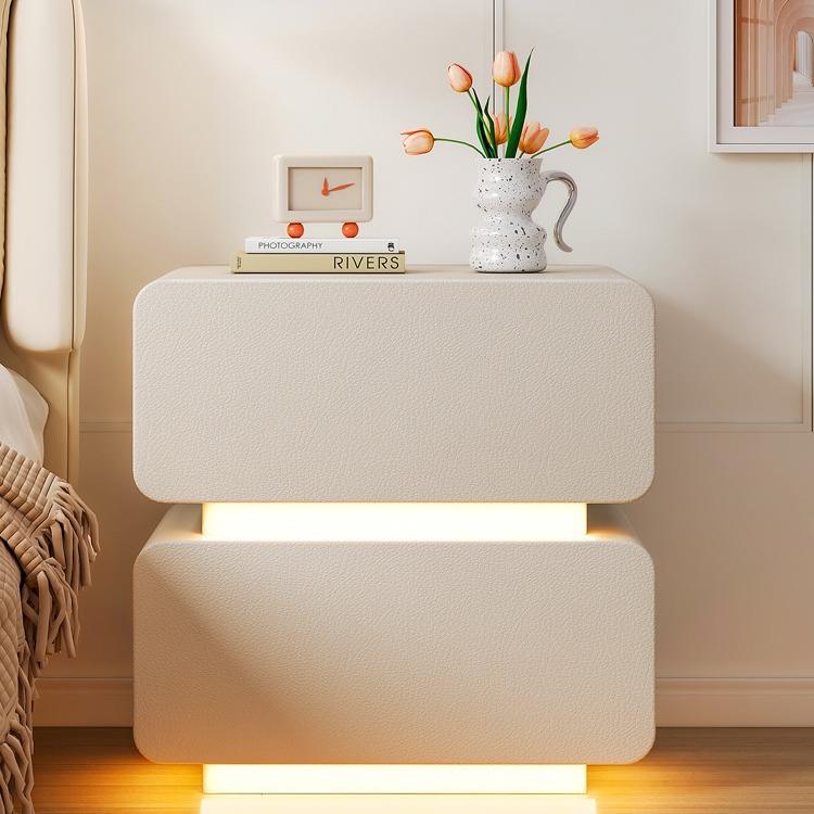 裕钦奶油风实木床头柜意式极简卧室收纳柜简约整装落地床边小柜子