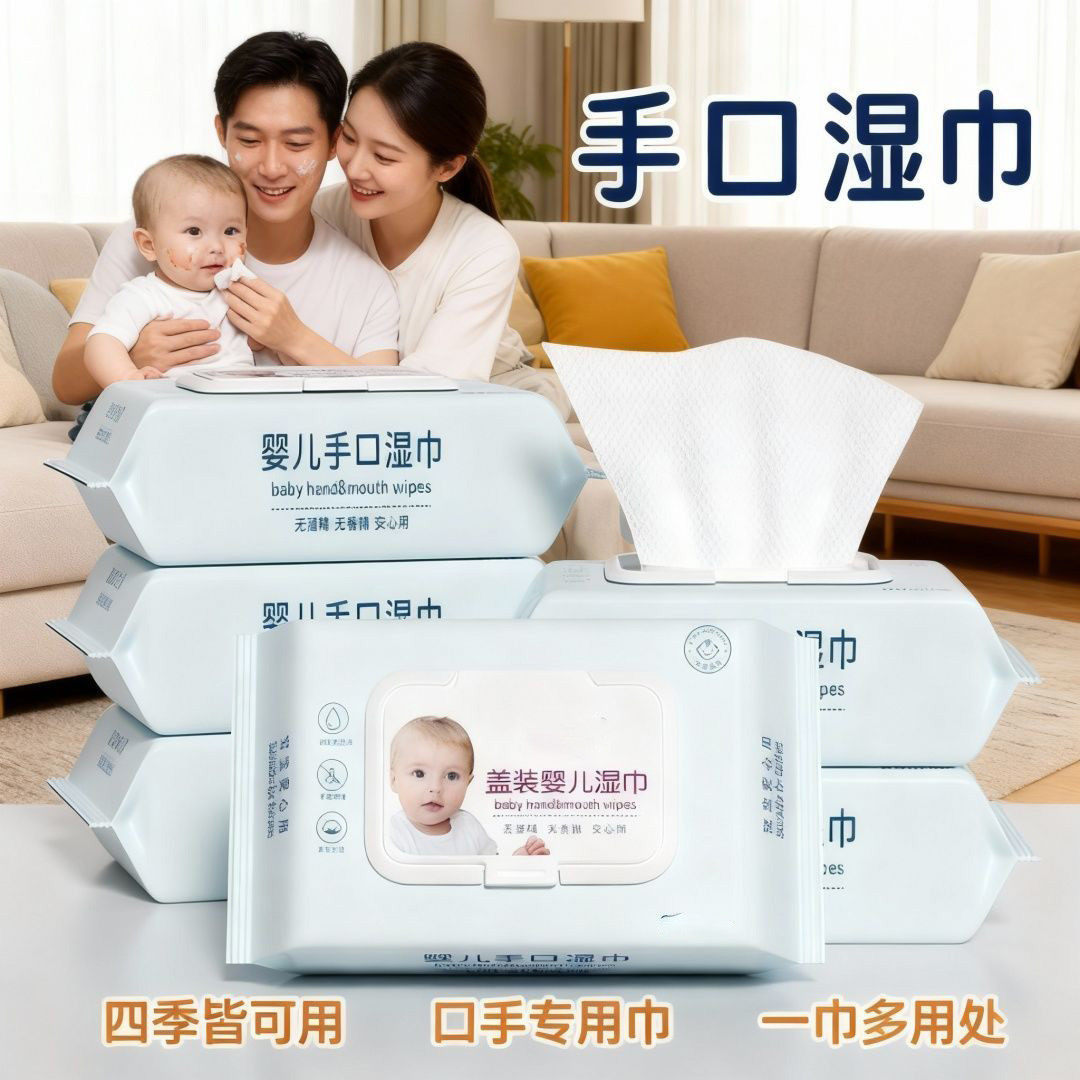 婴儿手口湿巾带盖装新生儿专用特厚珍珠纹四季通用湿纸巾家庭装