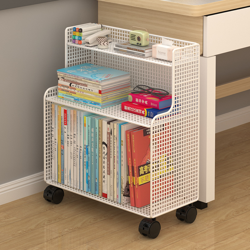 书桌旁小书架可移动带轮书本收纳置物架落地课桌边简易桌面书柜子
