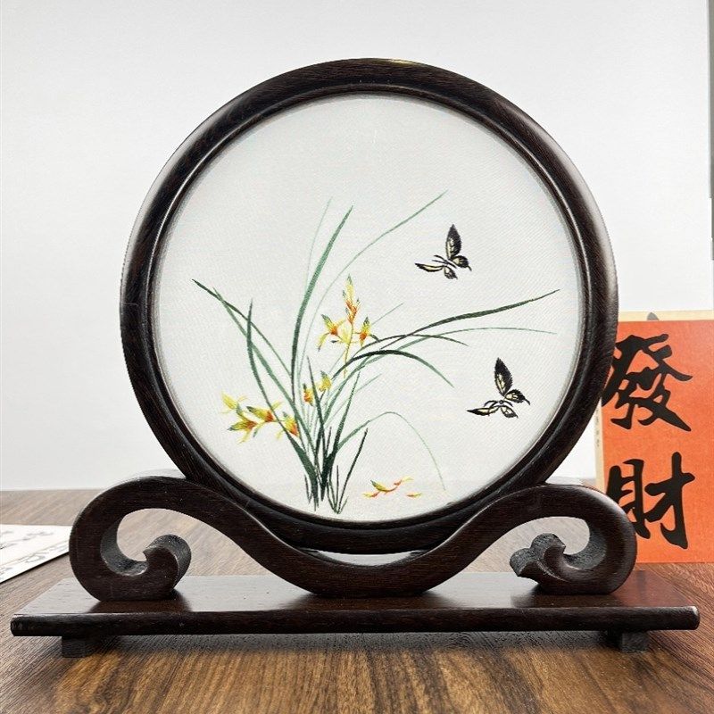 苏州刺绣摆件手工双面绣桌面摆台创意装饰屏风中S国风苏绣商务礼,家居饰品,桌面摆件,淘宝优惠券,粉丝福利购,淘宝优惠卷