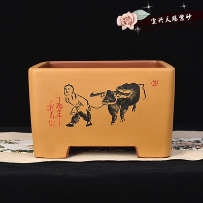 宜兴紫砂花盆003正四方盆景盆 牛犊F盆 精品盆景 绿植盆手工精品