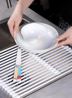 宜卡家居  硅胶方管沥水架v水槽水池碗碟架可折叠厨房置物架隔热