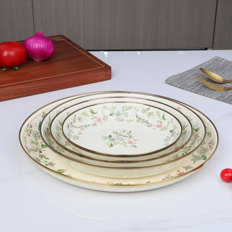 出口搪瓷茶盘特厚珐琅搪r瓷深盘包边圆盘家用菜碟汤盘大号盘子饭,餐饮具,盘,淘宝优惠券,粉丝福利购,淘宝优惠卷