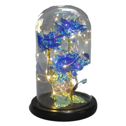 厂货24K3头彩色金箔花玻璃罩玫瑰花LED灯情人节礼物摆件现货