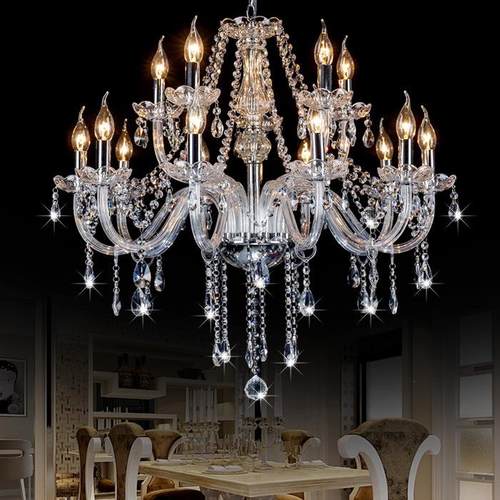 18头双层欧式水晶吊灯透明蜡烛吊灯透明玻璃吊灯别墅大客厅楼梯