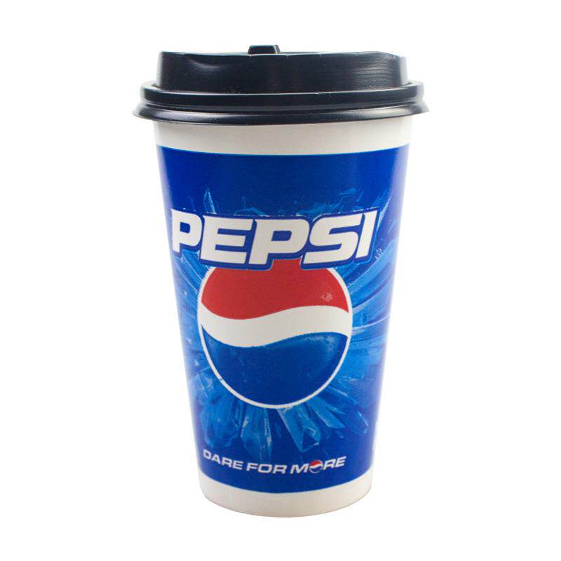 可乐纸杯一次性纸杯双淋膜商用带盖加厚百事可口可乐饮料杯子
