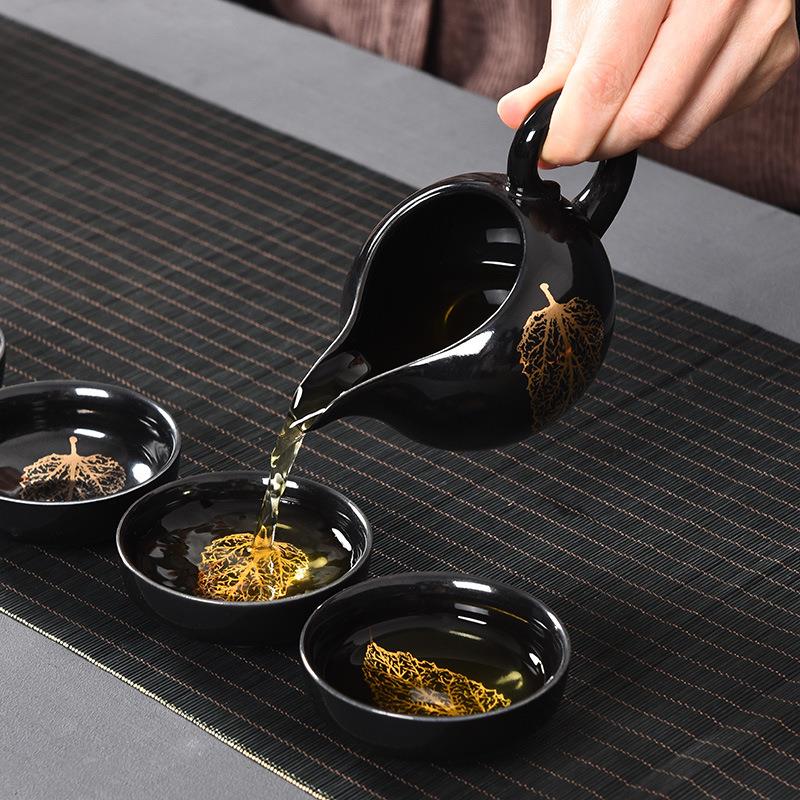 天目建盏金木叶盏自动茶具套装家用功夫茶具整套懒人石磨自动茶具