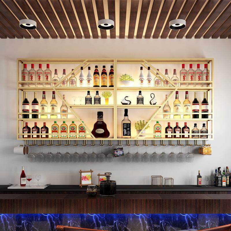 吧台背景灯光酒柜壁挂酒吧饭店墙上红酒展示置物架清吧挂墙酒杯架