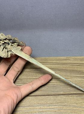 古玩杂项收藏苗银藏银孔雀簪子镀银发簪影视道具工艺礼品