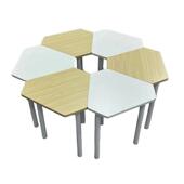 学生团体活动桌椅组合彩色梯形双人阅览桌培训机构六边形拼接桌子