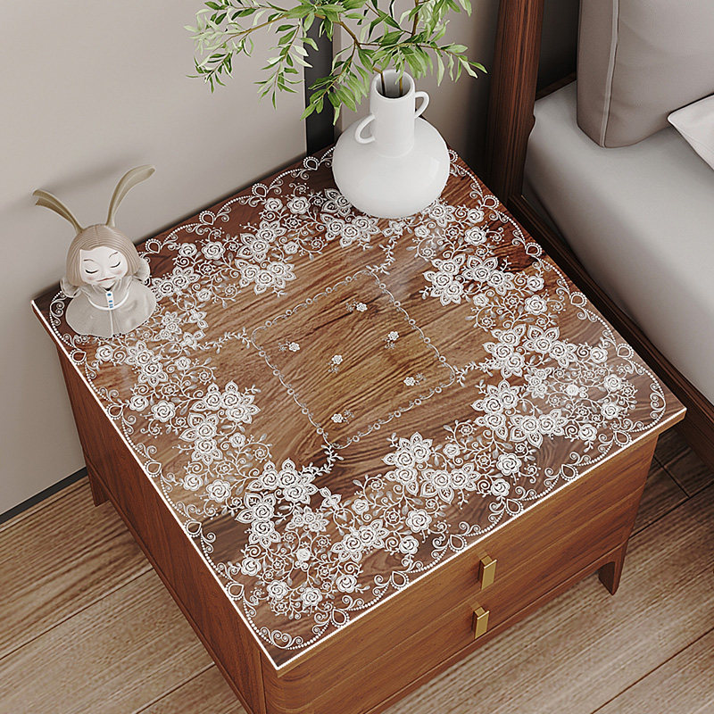 软玻璃床头柜垫子 透明蕾丝防尘罩盖布水晶板桌布防水免洗pvc桌垫,居家布艺,床头柜盖布,淘宝优惠券,粉丝福利购,淘宝优惠卷
