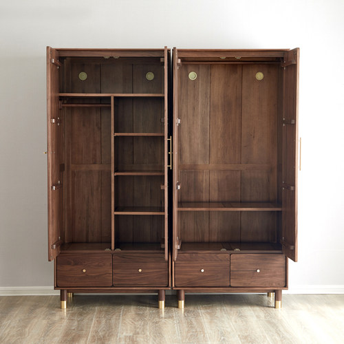 北欧全实木衣柜黑胡桃原木对开门组合柜简约小户型衣橱卧室柜