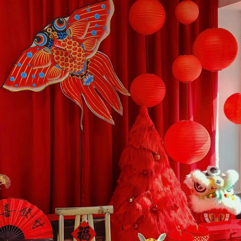 儿童周岁场景布置红色背景布桌布绒布装饰酒红幕布拍照道具中式