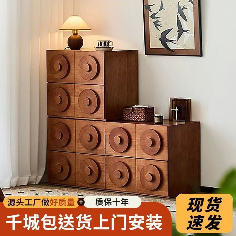 中古风实木收纳柜子客厅组合卡门柜复古黑色斗柜抽屉储物柜玄关柜