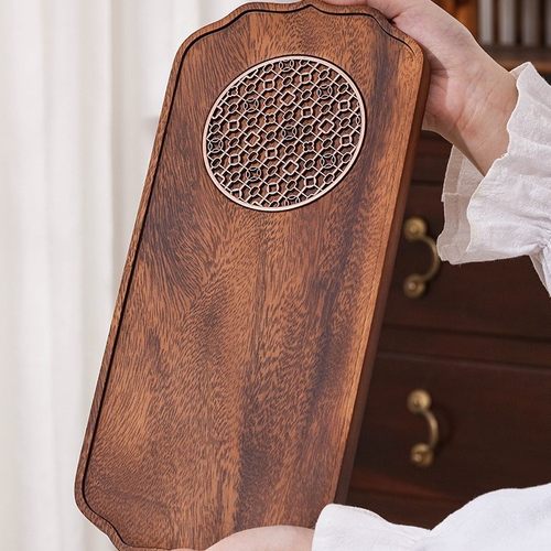 黑胡桃实木干泡茶盘新中式窗花镂空茶盘家用小型干泡茶台实用壶承