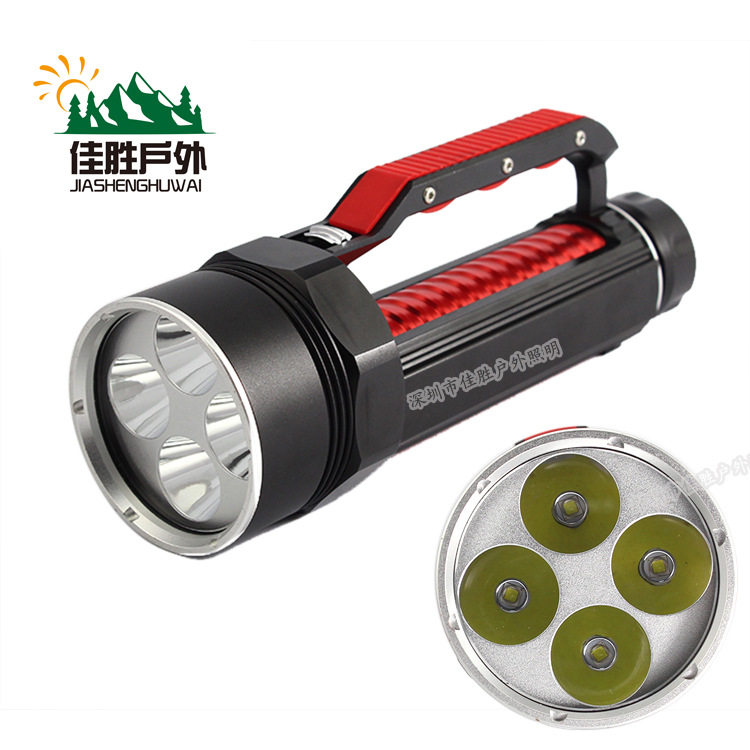 潜水手电筒100米磁控4LED防水