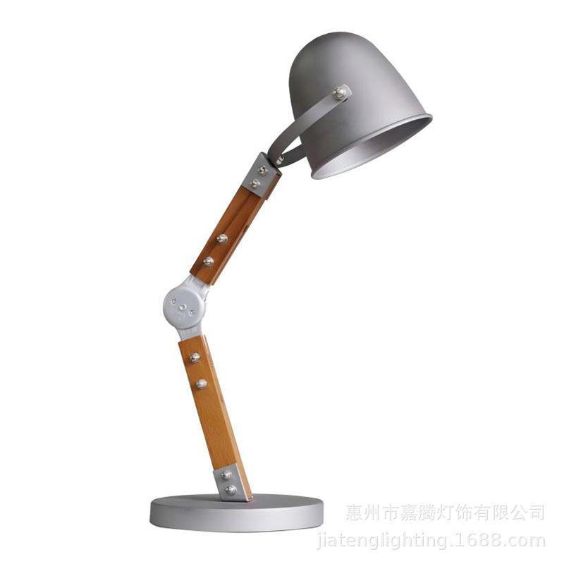 欧式简约卧室床头灯可调摇臂阅读家居装饰折叠铁艺木质台灯桌灯