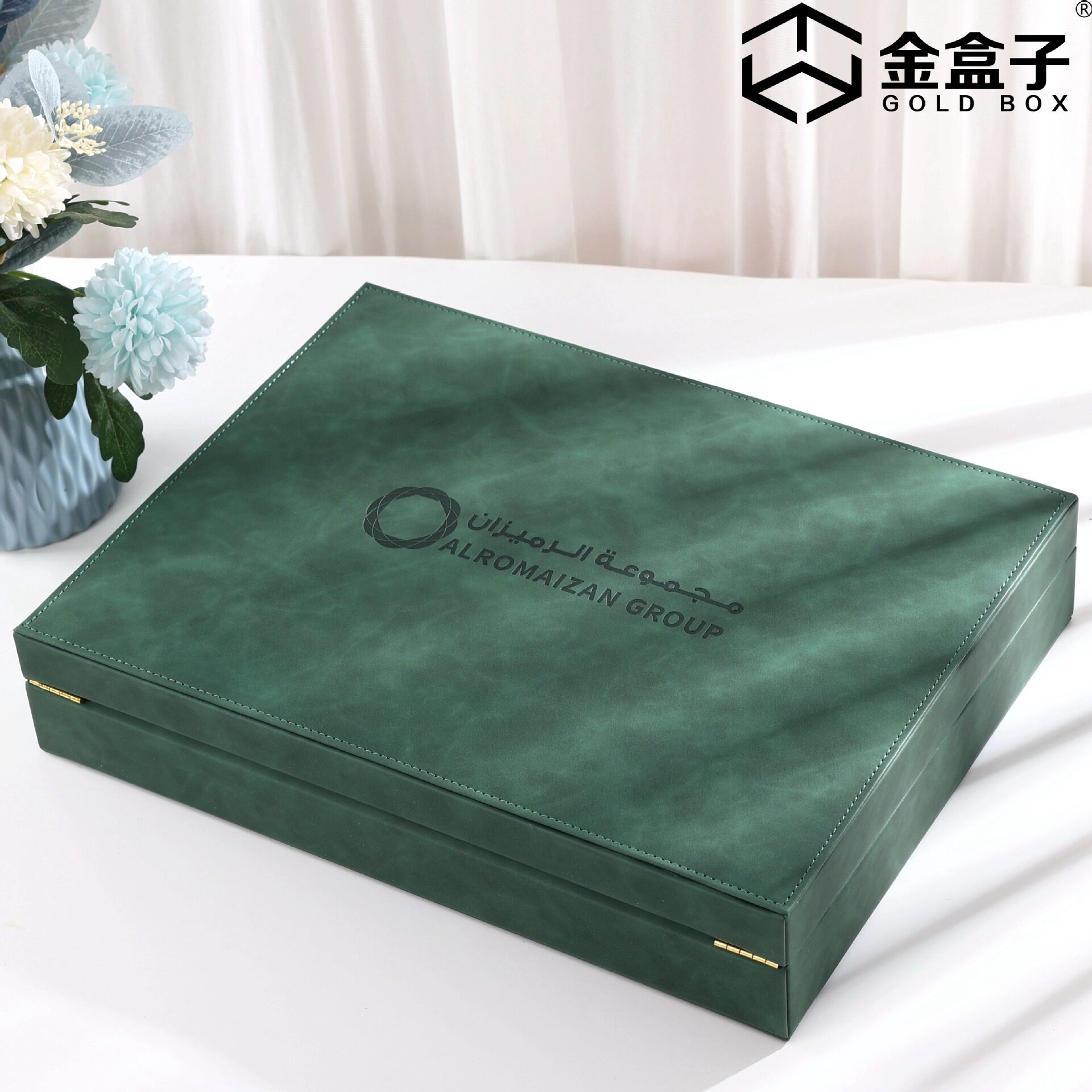 厂家直销大理石样板盒手提绿色pu皮质石英石展示箱 岩板瓷砖样品