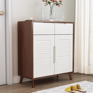 北欧全实木透气现代简约对开门大容量经济型客厅门外电梯口小鞋柜