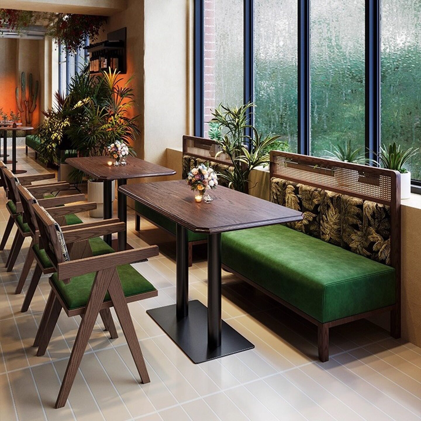 定 制卡座沙发餐厅桌椅烧烤火锅茶楼咖啡饭店餐桌靠墙实木餐饮商