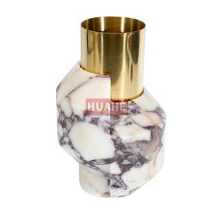 工厂直销天然大理石花瓶花盆卡紫客厅摆件底座托盘蜡烛香座装饰