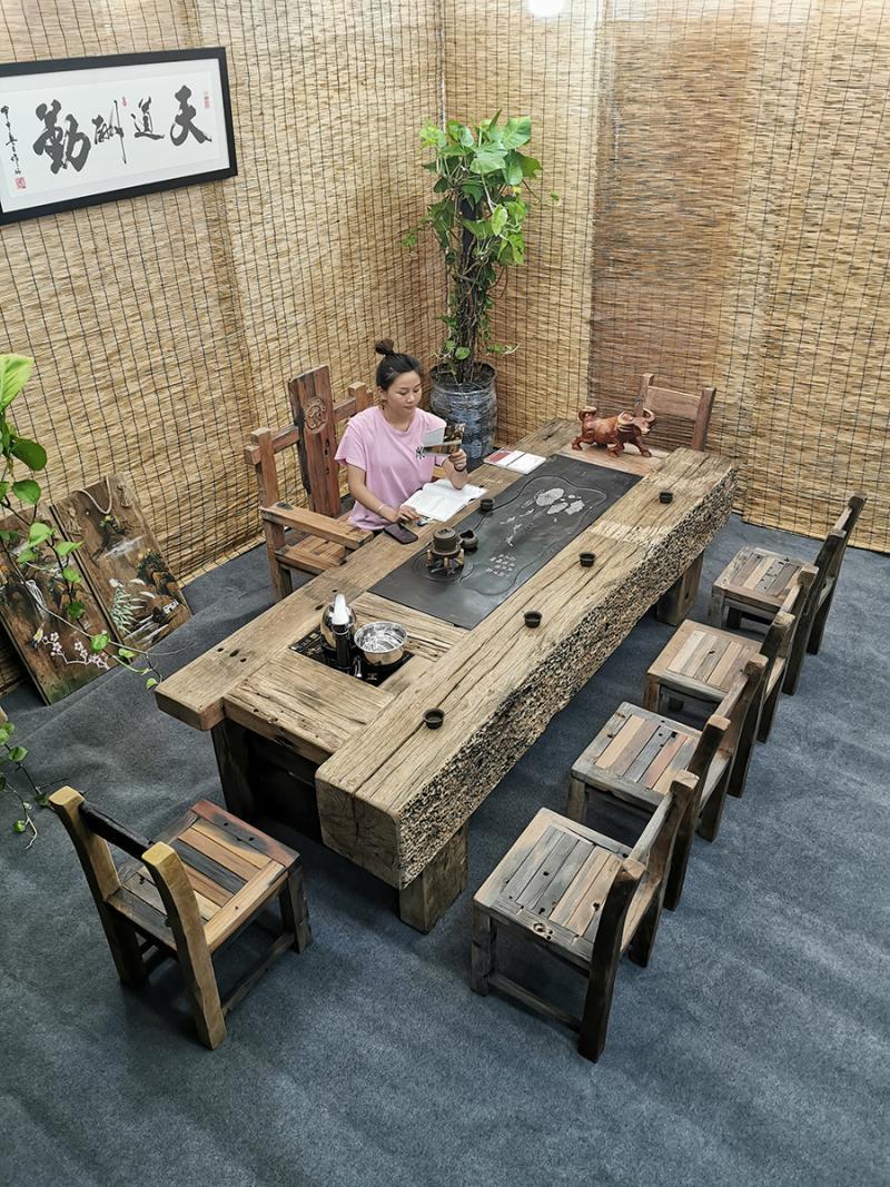 户外中式老船木茶桌椅组合