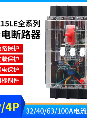DZ15LE-100/490透明漏电保护器工地用三相四线塑壳漏电断路器开关