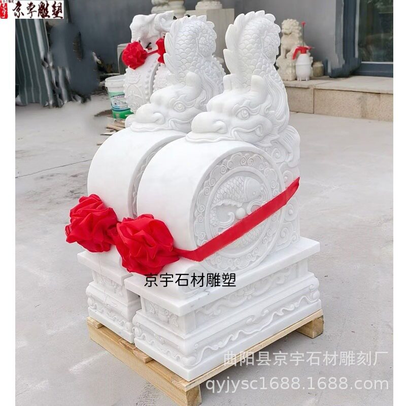 花岗岩石雕门墩抱鼓石一对庭院石雕汉白玉门墩石鼓别墅门口摆件