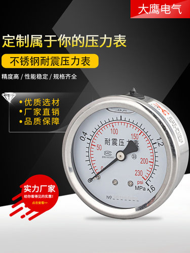 不锈钢耐震轴向背接式压力表