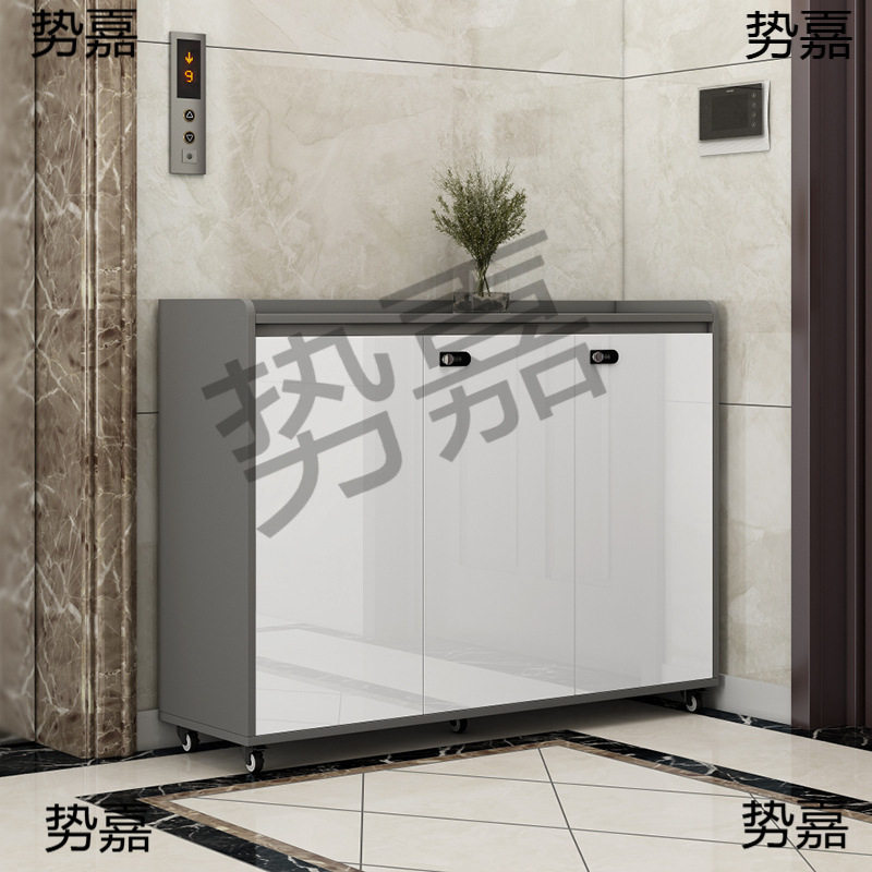 家用门口可移动鞋柜楼道外带锁密码带轮子的鞋柜万向轮走廊电梯图片