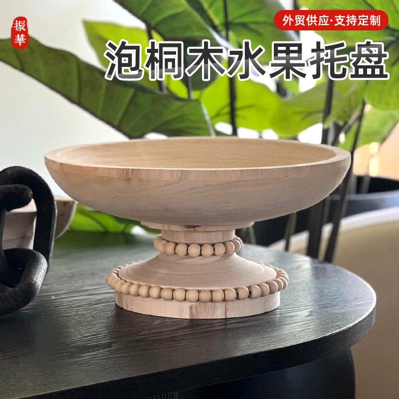 圆形泡桐木木摆件水果托盘装饰品摆件手工木碗木质工艺品