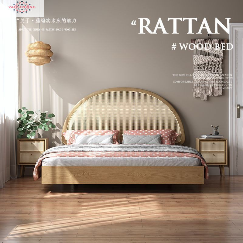 白蜡木藤编实木悬浮床双人1.8北欧民宿原木日式1.5双人床简约现代