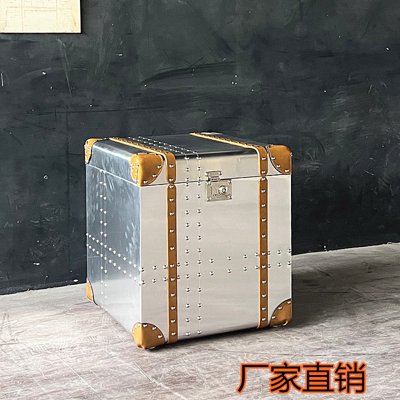 复古铝皮沙发箱子边几中古风角几装饰loft工业风床头柜子美式