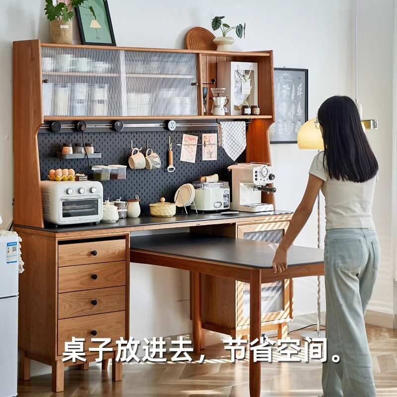 全实木餐边柜可嵌入餐桌小户型一体靠墙厨房餐厅橱柜岩板储物边柜
