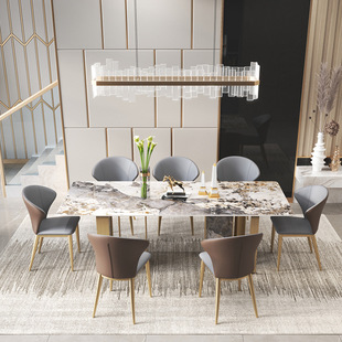 家用长方形意式 亮面岩板餐桌椅组合现代简约轻奢家具