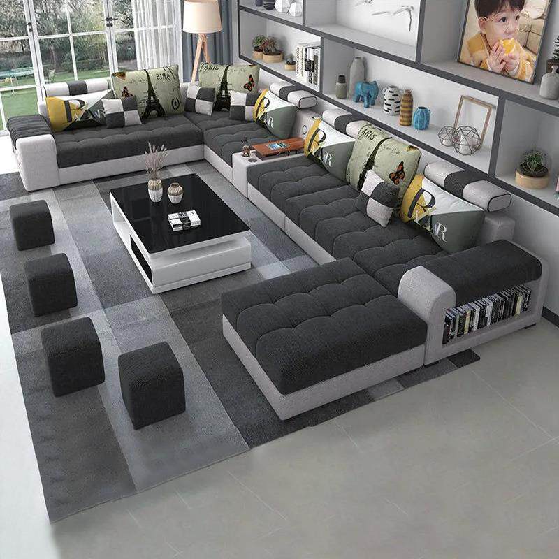 布艺沙发客厅轻奢现代简约农村别墅U型免洗科技布组合套装大户型