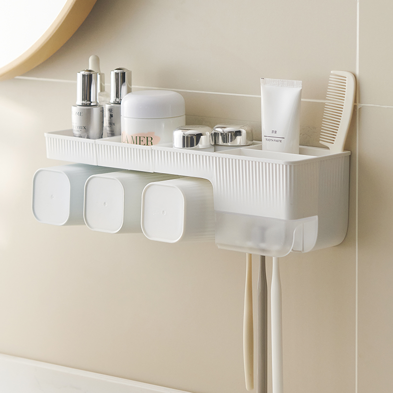 牙刷置物架刷牙杯漱口杯免打孔挂墙收纳架子壁挂式卫生间家庭套装