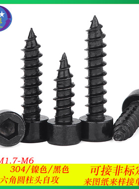 8.8级黑色杯头内六角自攻螺丝HA圆柱头内六角自攻螺丝木螺钉M2-M6