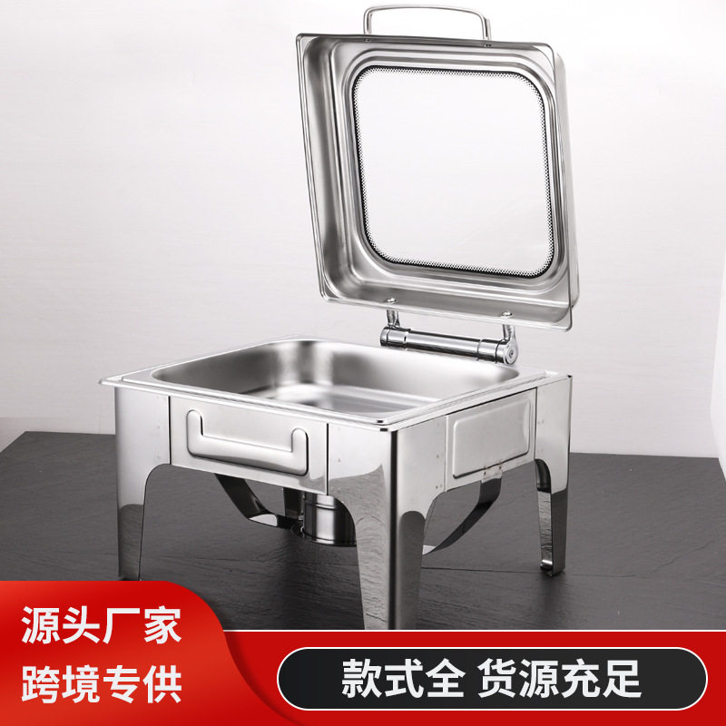 不锈钢正方形液压盖可视大玻璃布菲炉早餐保温炉酒店自助餐炉