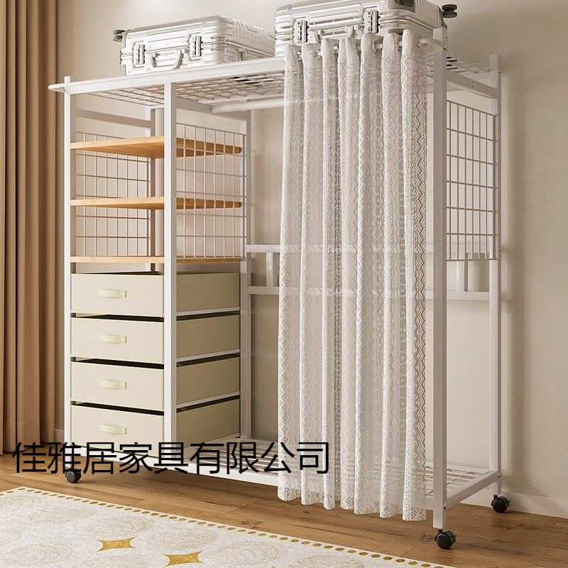 简易衣柜家用卧室出租房组合衣柜金属钢架衣柜带抽屉开放式衣帽柜