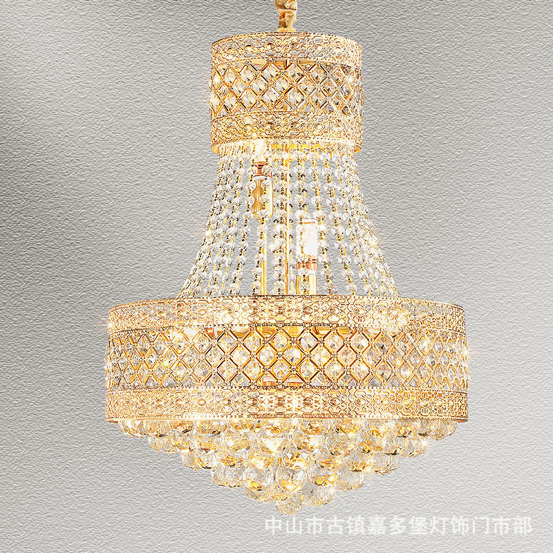 欧式金色水晶吊灯别墅复式楼客厅大吊灯酒店餐厅吊灯楼梯间过道灯