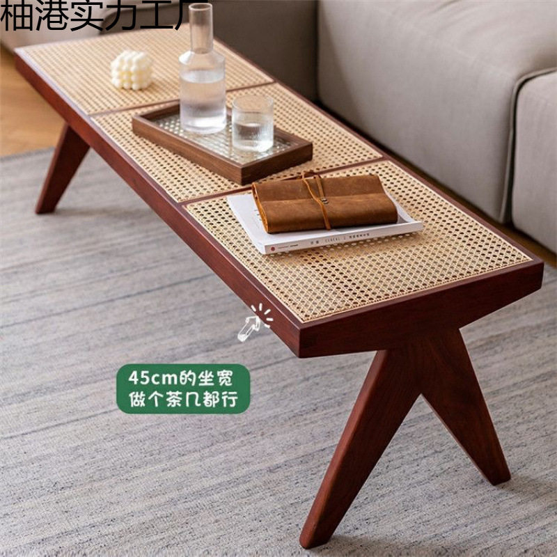 实木藤编长凳换鞋凳门口长条餐椅床尾凳家用餐椅宅寂复古民俗椅J*