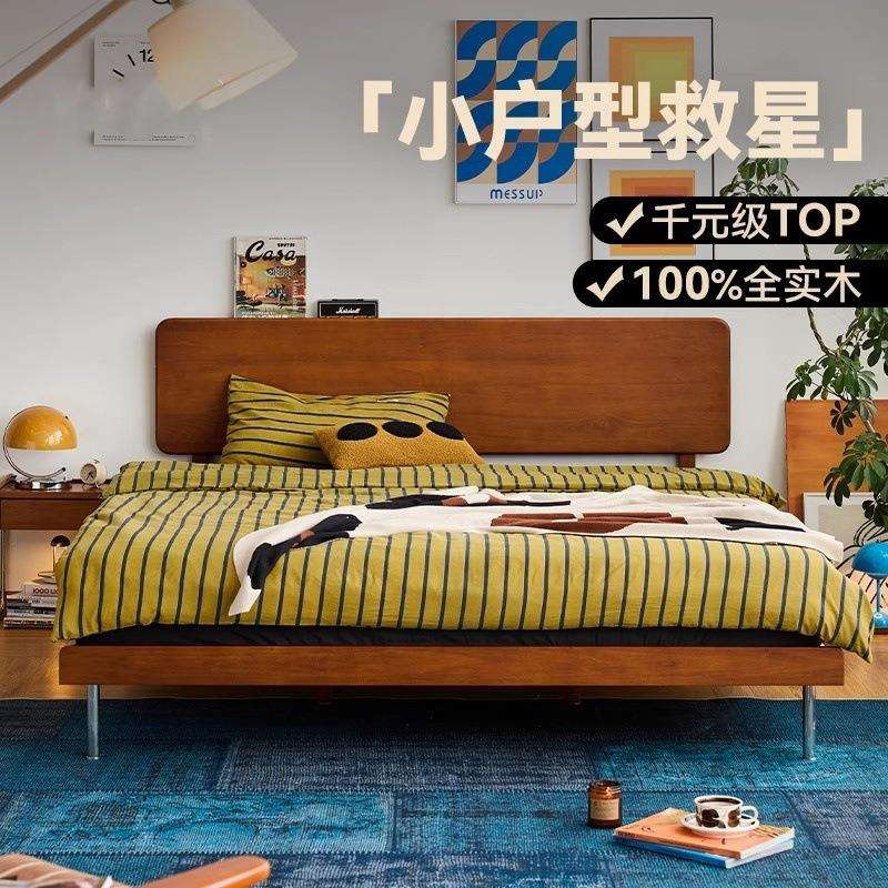 中古风实木床1.8米北欧黄杨木复古双人床1.5米卧室单人床主卧床