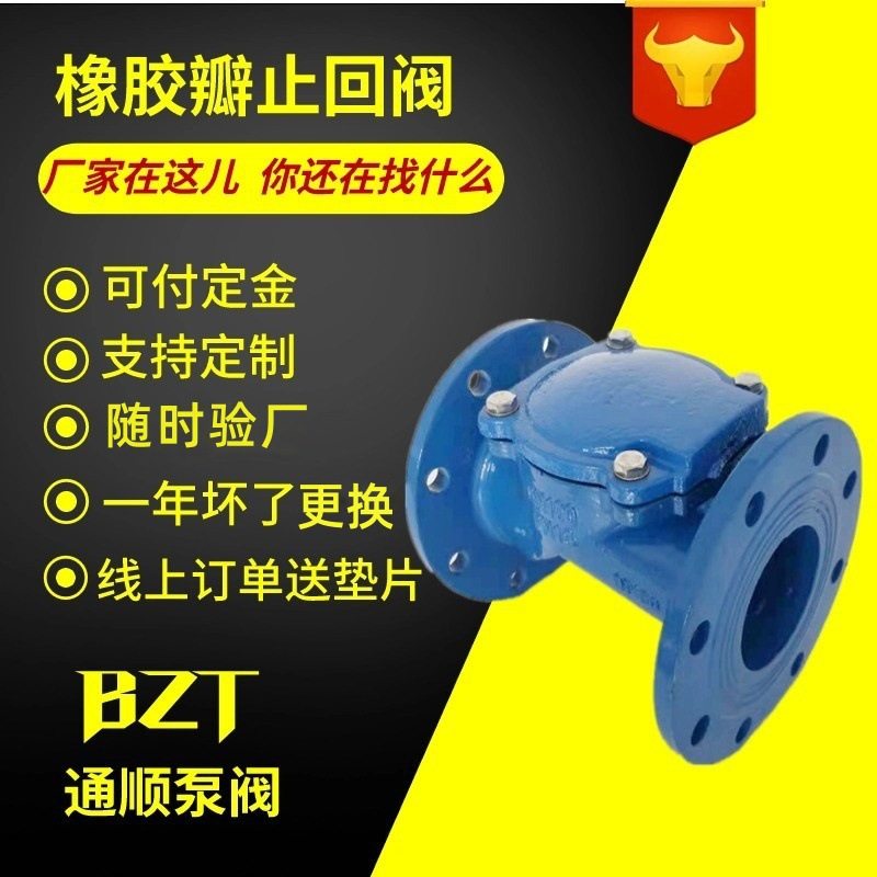 橡胶瓣止回阀 h44x旋启式单向阀逆止阀门 铸铁法兰橡胶板止回阀
