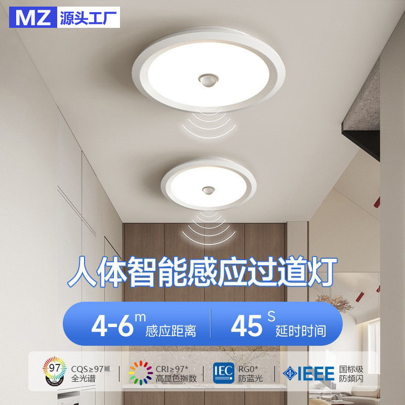人体感应过道灯走廊灯简约现代led圆形入户楼道楼梯阳台小吸顶灯